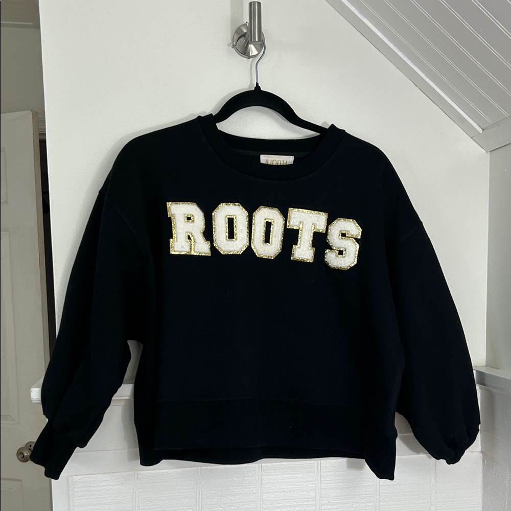 Judith March ROOTS Cropped Oversized Pullover Sweatshirt size small